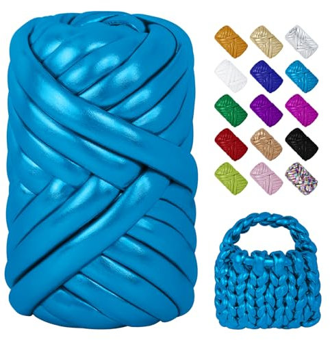 LEREATI Fettuccia per Borse a Uncinetto, 500g Filo Cotone Grosso Metallico Tubolare Gigante Filato Grosso per Borse, Cestini, Tappeti, Fai da Te Artigianato (Blu Pavone Profondo)