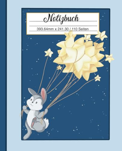 Liniertes Notizbuch: Tier Schreibheft mit Hase und Sternen 110 Seiten
