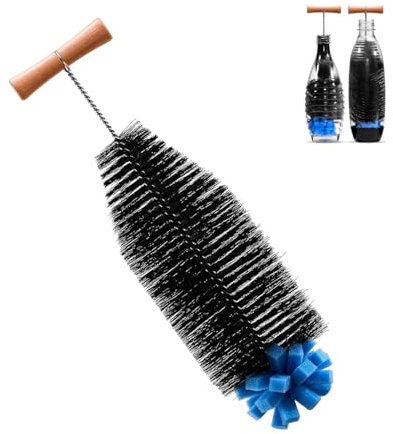 Brosse de Nettoyage pour Bouteilles, Goupillon Bouteille 32 cm Long avec Poils et éponge, élimine la Saleté, Pas de Rayures, Nettoyant pour Bouteilles en Verre/Plastique