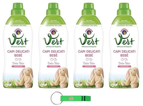 4x CHANTECLAIR VERT Flüssigwaschmittel Capi Delicati Bebè Dolce Talco - Hygiene Waschmittel für Empfindliche Kleidung - 750ml + Beni Culinari Kostenloser Schlüsselanhänger