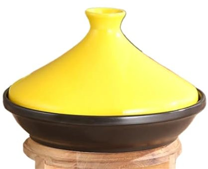 Casserole Dish High Temperature Resistant Steamed Vegetable Tower Base Casserole Soup Ceramic Casserole Cooker Tagine Cooler (Yellow 20cm)