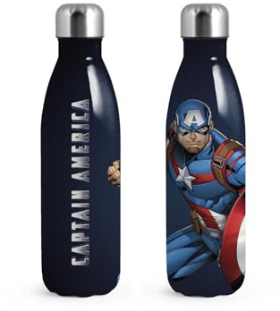H&H Captain America Thermosflasche aus Edelstahl 18/10–0,5 l, hält Getränke 12 Stunden heiß und 6 Stunden kalt