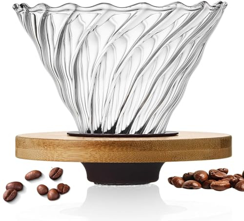 MESNEY Pour Over Coffee Dripper, Wiederverwendbarer Kaffeefilter, hitzebeständiges Borosilikatglas mit Kegel mit Ständer, Einzeltasse zum Übergießen