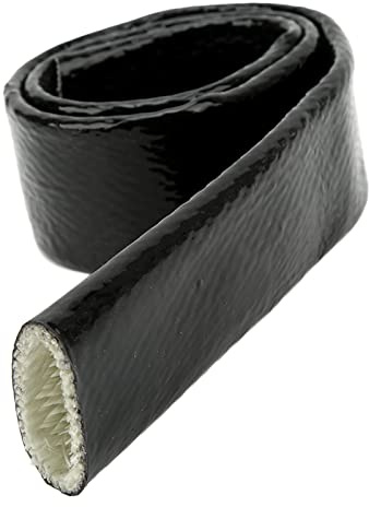 Heat Shield Sleeve Flexible Fireproof, High Temperature Hose and Wire Protection for Automotive Marine Silicone Coated Fiberglass Black 35mm ID 1m 1 Pack