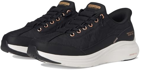 Skechers Women's Contour Foam-Cozy Fit Golden Hour Hands Free Slip-ins Sneaker, Black Rose Gold, 6.5 Wide