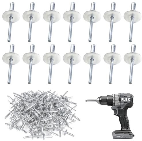 100 Stück Blindnieten mit Großem Flansch, Aluminium 4,8 x 20 mm (16mm Kopf)