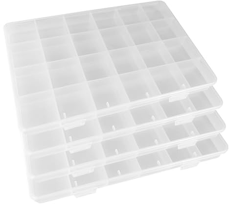 YuYueWeiXiao 4 Stück 24 Fächer Transparente Sortierbox für Kleinteile, Schmuck Organizer für Ohrringe, Perlen, Aufbewahrung, Bürobedarf, Lego Kunststoff, Angelausrüstung Köderbox