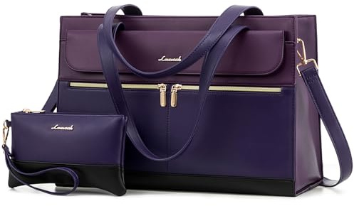 LOVEVOOK Borsa a mano per computer portatile da donna, in pelle PU 2 in 1, borsa a mano, borsa da lavoro, elegante borsa a tracolla per insegnanti per ufficio lavoro, Blu-Viola , 15.6 Zoll