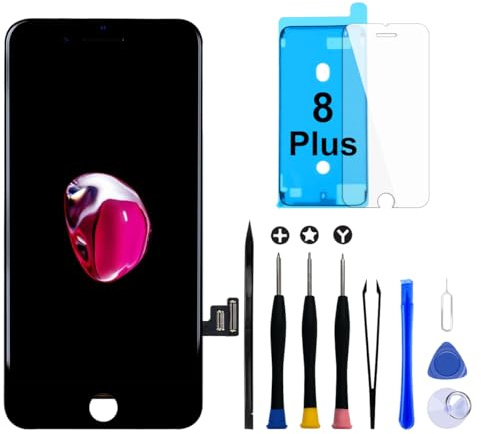 Display für iPhone 8 Plus Bildschirm Ersatz LCD 3D Touch Digitizer 5,5 | Reparaturset mit Werkzeugen, Dichtung und gehärtetem Glas, Retina LCD mit True Tone Unterstützung