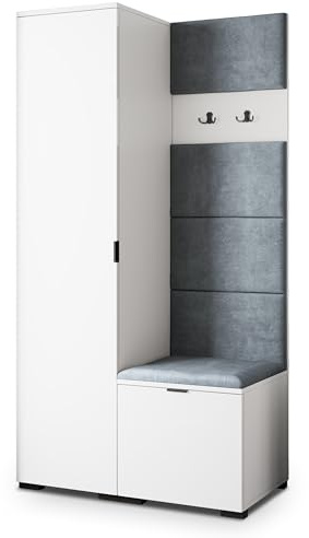 Masseno Flugarderoben Set Lori, Kleiderschrank-Set mit Sitzbank, Garderobenschrank Flur mit 3 Regalböden, Weiß