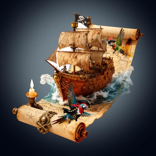 WOODBESTS Holzpuzzles für Erwachsene, Piratenschiff-Puzzle mit 3D-Visuell Effekt, Puzzles für Erwachsene, Geburtstagsgeschenke für Frauen und Männer (L-13,4 x 13,4 in 200 Teile)