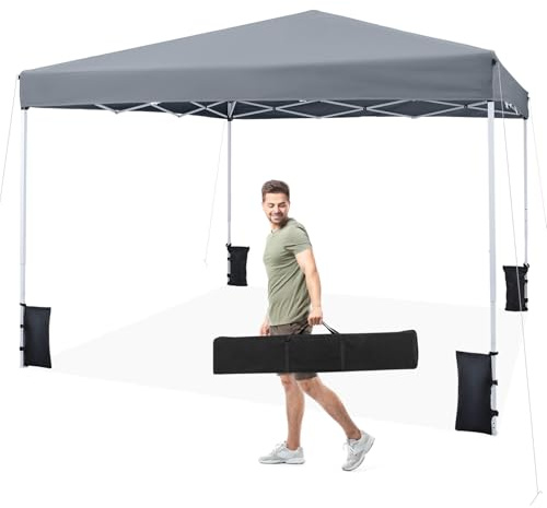 COSTWAY Carpa Plegable 3 x 3 m, Pop up, cenador para Jardin Impermeable, Bolsa de Transporte, Protección Solar, Acero, Pabellón Gazebo pergolas Portátil Camping Fiesta Playa Patio Terraza (Gris)