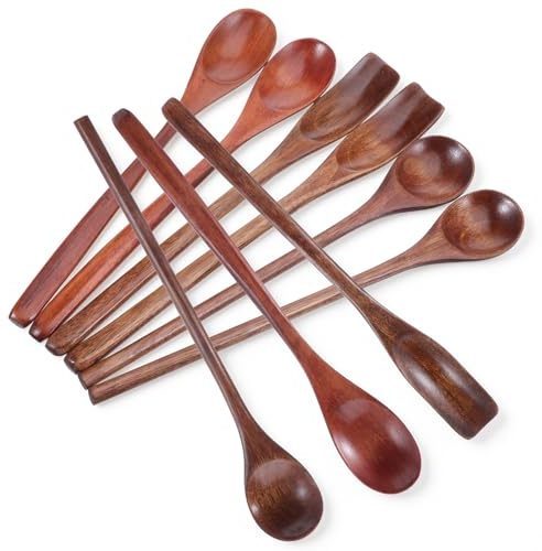 9 Pcs Long Wooden Spoon, 7.9 Inch Large Size Wooden Coffee Spoon Wood Teaspoon Mixing Spoons Small Wood Spoons for Kitchen Bar Restaurant Jam Dessert Stirring