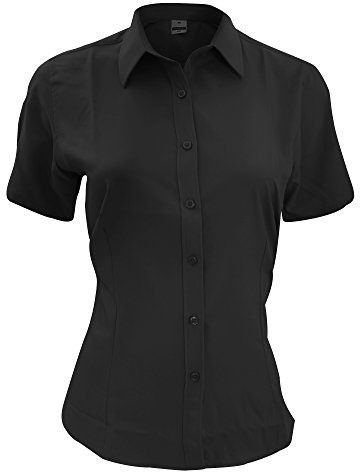 Henbury Womens/Ladies Wicking Short Sleeve Work Shirt (XS) (Black)