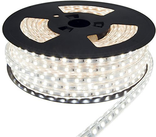 25m LED Strip Lichtband flexband Kaltweiß 230V mit 60x 5050 SMD pro Meter - weißer Hintergrund 230 Volt