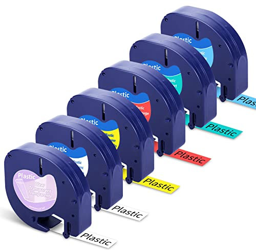 Fimax 6er Pack Plastic Etikettenband Bänder kompatible für Dymo LetraTag Etikettenband, 12mm x 4m Schriftband Schwarz auf Weiß Kunststoff, für LT-100H LT-100T XR 200B XM