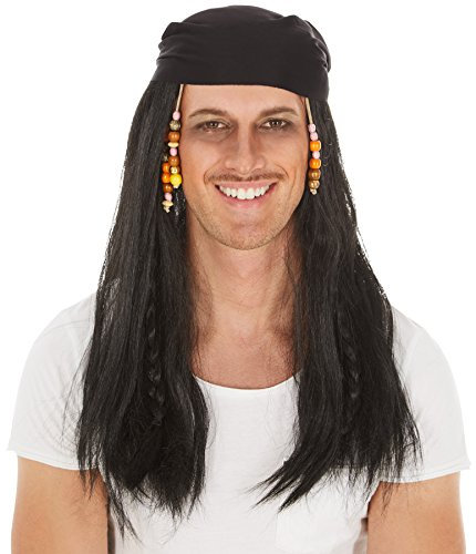 dressforfun Perücke mit langen Rasta-Zöpfen | schwarz | inklusive Bandana | Pirat Seemann Piratenbraut Fasching