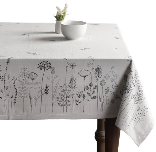 Maison d' Hermine Flore Tischdecke, 100% Baumwolle, 54 x 72 cm, Grau | Dekorativ für Esszimmer, Küche, Bauernhaus, Party, Zuhause, Hotel, Restaurant, waschbare Tischdecke, Frühling Sommer – Flore