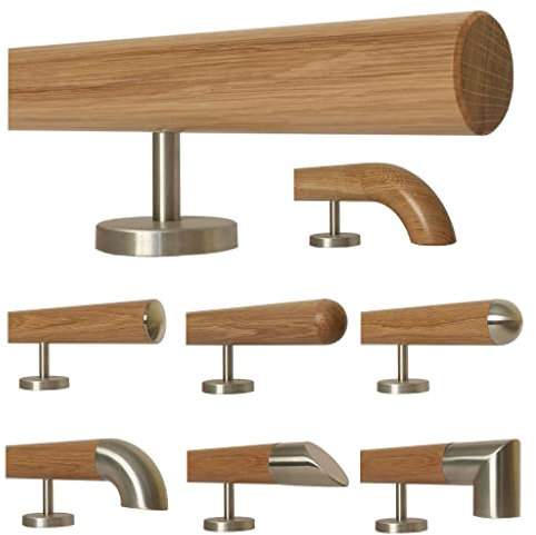 TIBU Eiche Holz Handlauf Geländer 0,3m - 6m, Länge 140 cm, Ende gefast und 3 gerade Halter