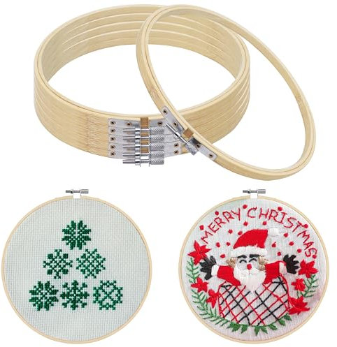 Curtzy 6 Stück Stickrahmen Holz Set Bambus Ringe Holzring 30cm Kreis - Einstellbare Strickrahmen Set Rund Ring Set Kreuzstich Hoop, DIY Basteln, und Handwerkliches Nähen