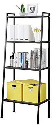 DlandHome 4 Ebenen Regal Schwarz Metall Leiterregal 60x36x147 cm küchen Standregal Bücherregale Multifunktionale Leiter Regal Metall für Wohnzimmer, Schlafzimmer, Küche, Schwarz