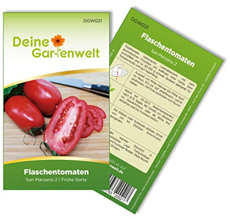 Flaschentomaten San Marzano 2 Samen - Solanum lycopersicum - Tomatensamen - Gemüsesamen - Saatgut für 20 Pflanzen
