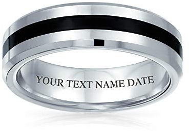 Bling Jewelry Personalisierte Schwarz-Silber Zweifarbige Streifen Paarringe aus Titan Trauringe Herren Damen Komfort-Passform 6MM Individuell Graviert
