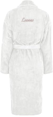 YourSurprise Peignoir Femme personnalisé - Peignoir Femme brodé avec nom ou Texte et des Polices d'écriture différentes (FR/ES, Alpha/lettres, S, M, Taille normale, Taille normale, Blanc)