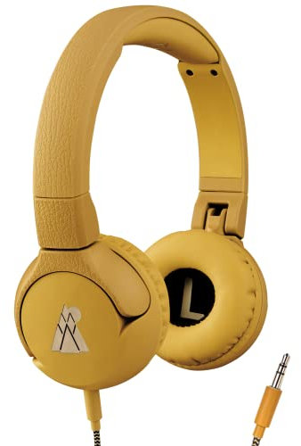 POGS kids headphones | The Elephant | Foldable and robust headphones for kids from 3 years with volume control, microphone, volume limiter 85 dB | Music-sharing function | 1m 3,5mm (yellow wired)