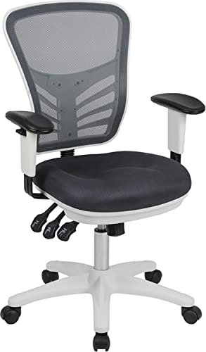 Flash Furniture Mid-Back Dark Gray Mesh Multifunction Executive Swivel Ergonomic Office Chair with Adjustable Arms and White Frame