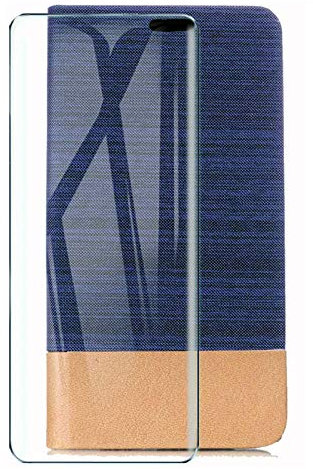 HYMY Hülle für ZTE Blade 10 Smart + Schutzfolie - Einfacher Stil Leinwand-Stitching PU Lederhülle Flip mit Card Slot Handyhülle Case für ZTE Blade 10 Smart - Dunkelblau