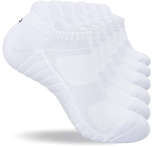 coskefy Running Socks Thick Cushion Ankle Anti-Blister Cotton Trainer Short Athletic Sports Socks for Men Women 6 Pairs