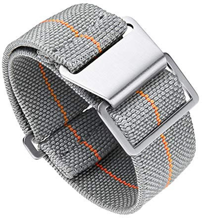 BINLUN Elastisch Nylon Uhrenarmband 18mm 20mm 22mm Parachute Marinetaucher Fabric Stoff-Armbänder Militär Ersatzband für Uhr Damen&Herren - Upgrade Hakenverschluss(Grau-orange，Silberne Schnalle,20mm)