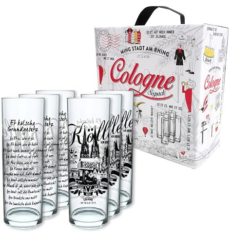 3forCologne Kölschglas 6er Pack bunt 0,2ml, Kölner Stangen mit Grundgesetz, Biergläser Gläser Trinkgläser mit Aufdruck. (MADE IN GERMANY), Größe:281 EU