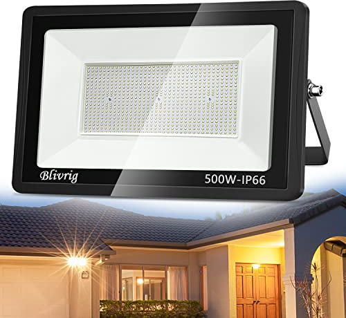 Blivrig Focos LED Exteriore 500W, Super Brillante 50000LM Proyector LED Foco Para Exteriores, IP66 Impermeable 3000k Proyector Foco Blanco Cálido Para Jardín, Garaje, Plaza, Estacionamiento etc