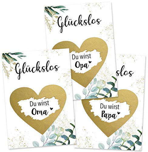 OWLBOOK 3er Set Du wirst Papa Oma und Opa Karte mit Rubbelherz Gold Geschenke Geschenkideen für die Familie zum Schwangerschaft verkünden