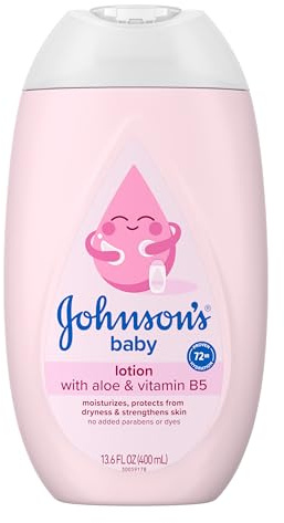 Johnson's Baby Lotion with Coconut Oil, Aloe Vera & Vitamin B5, 72 HR Hydration, Skin Moisturizer, Hypoallergenic, Newborn Safe, Protects From Dryness & Strengthens Skin, Baby Essentials, 13.6 fl. oz