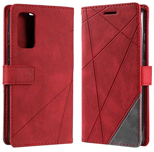 Vankii Kompatibel mit Xiaomi Redmi 10 Hülle, Flip Wallet Handyhülle PU Leder Brieftasche Tasche Case Schutzhülle [Kartenschlitzen] [Magnetverschluss] [Standfunktion] (Rot)