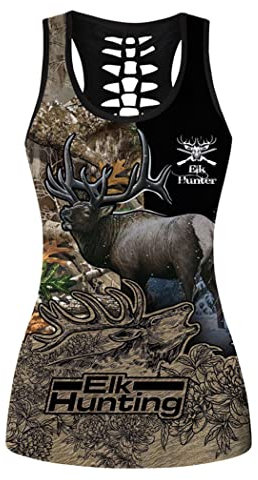 Animal Elk 3D Hollow Tanktop Frauen Jagd Camo Gedruckt Sexy Weste Mädchen Nahtlose Leggings Active Wear Gym Set, Hohle Tanktops, 48
