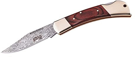 Herbertz Taschenmesser Damast, 73 Lagen, VG10 Kernlage, Back Lock, Neusilberbacken, Pakkaholz Griffschalen, scharfes Klappmesser & Outdoor-Messer für Camping, Wandern oder Jagd