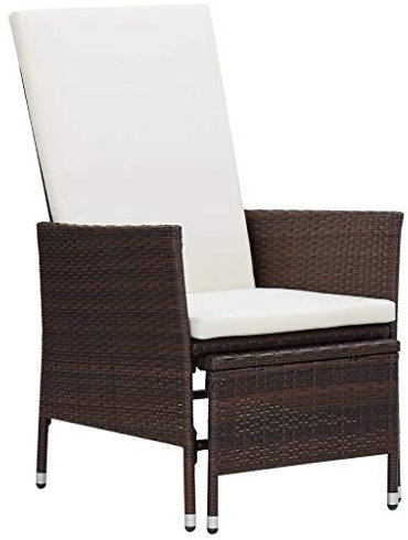 Makastle Polyrattan Liegestuhl inklusive Auflage Gartenstuhl Relaxstuhl Sessel Stuhl Gartensessel Gartenmöbel Hochlehner mit Fußstütze, 62 x 131 x 106 cm Braun