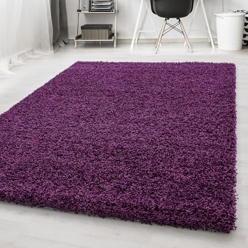 Carpetsale24 Teppich Wohnzimmer Shaggy Flokati Einfarbig Design 80 x 150 cm Lila - Hochflor Teppich Schlafzimmer Pflegeleicht Super Weich - Flauschiger Teppich Langflor 50 mm Florhöhe Läufer Flur