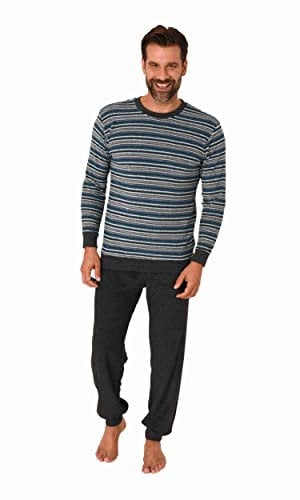 Normann Herren Langarm Frottee Schlafanzug Pyjama mit Bündchen - auch in Übergrößen, Farbe:blau, Größe:60