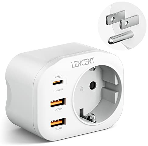 LENCENT Reiseadapter Netzadapter USA Adapter Amerika Deutschland Stecker, mit 2 USB QC3,0 + 1 Typ-C PD Anschlüße, Typ B Reisestecker Stromadapter für USA Amerika Kanada Mexiko Steckdose