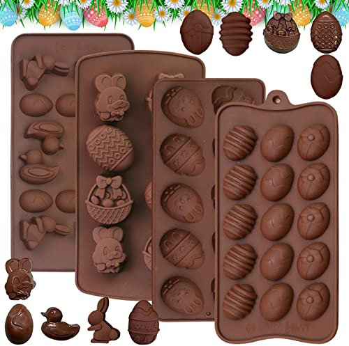 4 Stück Ostern Silikonform, Silikonformen, Ausstechform, Schokoladenformen Silikonformen, Ostern Thema Silikonform, Keksausstecher Kinder für Muffins Cupcakes Kuchen Pudding Eiswürfel Gelee