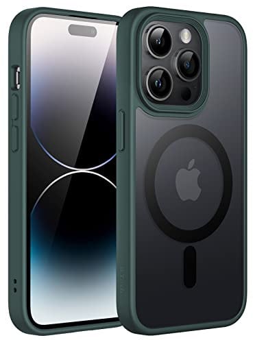 JETech Magnetic Case for iPhone 14 Pro Max 6.7-Inch Compatible with MagSafe, Translucent Matte Back Slim Shockproof Phone Cover (Dark Green)