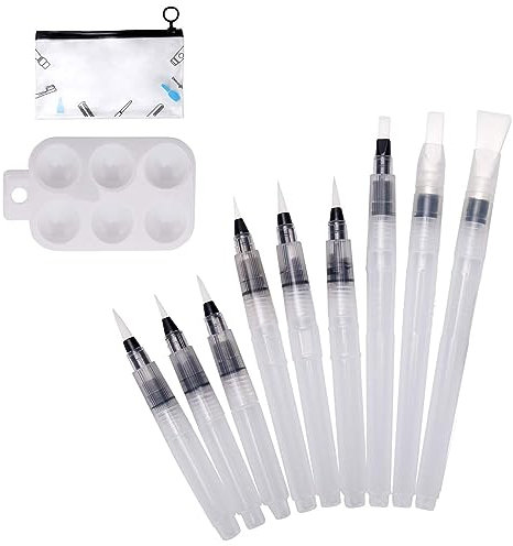 Peinture d'eau Brosse, Pinceau a Reservoir, 9 Pièces Pinceau à Réserve d'eau, Pinceaux à Réservoir d’Eau, Stylo Pinceau a Reservoir, Pinceaux pour Réservoir d'eau, Pinceau avec Réservoir d'eau