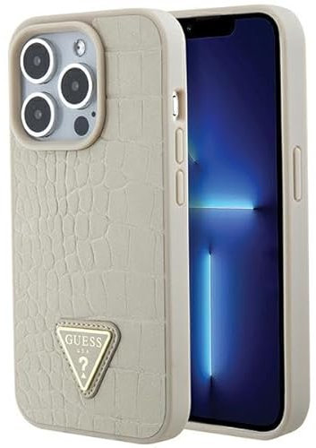 Guess iPhone 15 Plus Case Cover Croco Triangle Beige