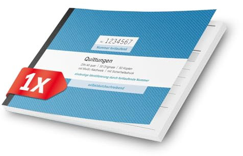 Primus Print Quittungsblock DIN A6 quer & gelocht, 2x50 Blatt mit Durchschlag - mit Mwst, durchschreibend & fortlaufend nummeriert - Quittungsblock Kleinunternehmer - Rechnungsblock - Quittung