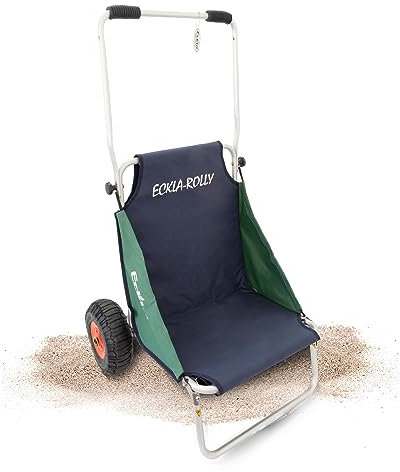 ECKLA Beach Rolly klappbar | Strand-Trolley und Sitz | Strandwagen mit extra großen Luftreifen | Transportwagen für Badeutensilien | Faltstuhl zum Relaxen